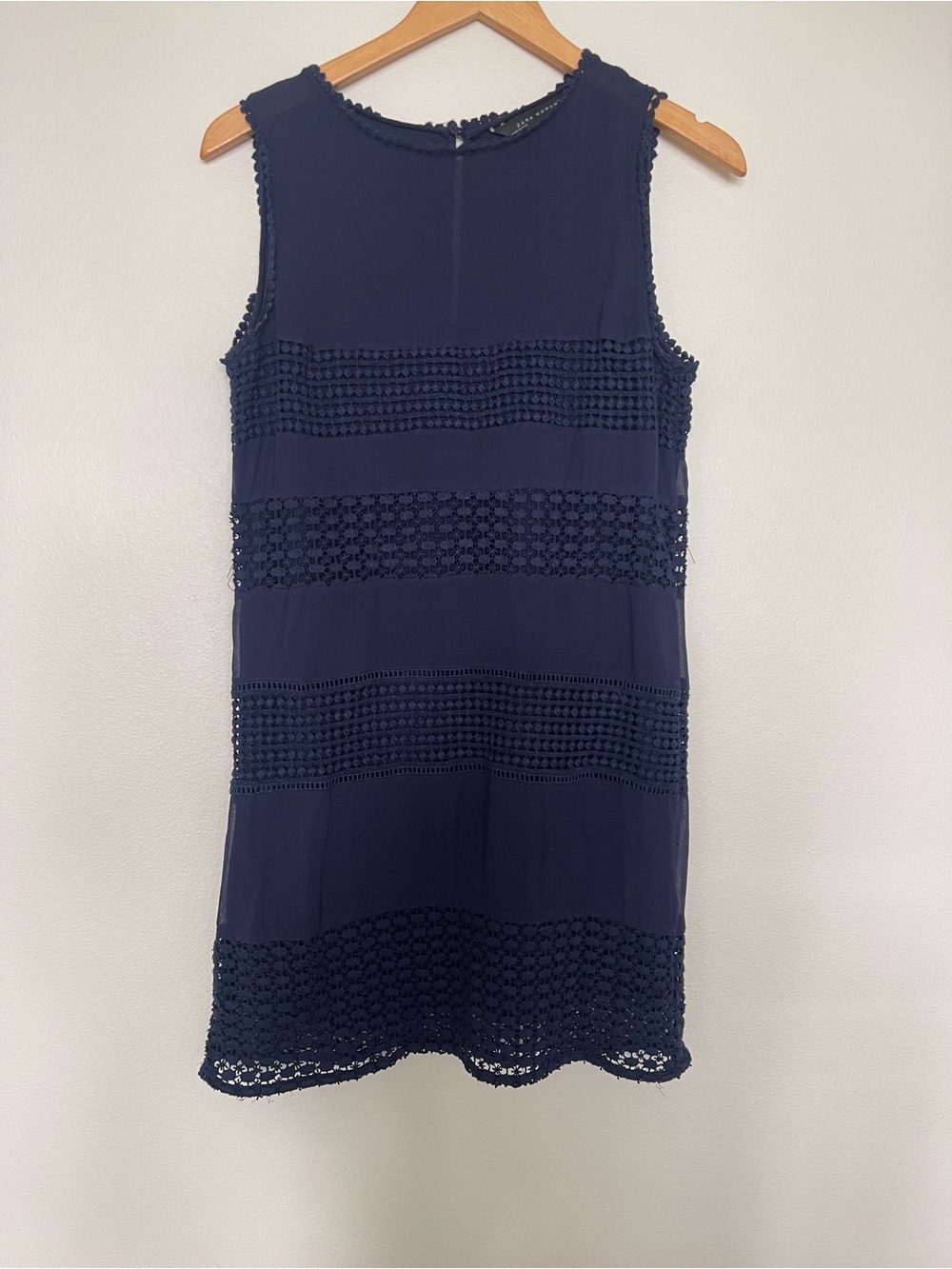 Zara Navy Crochet-Trim Mini Dress